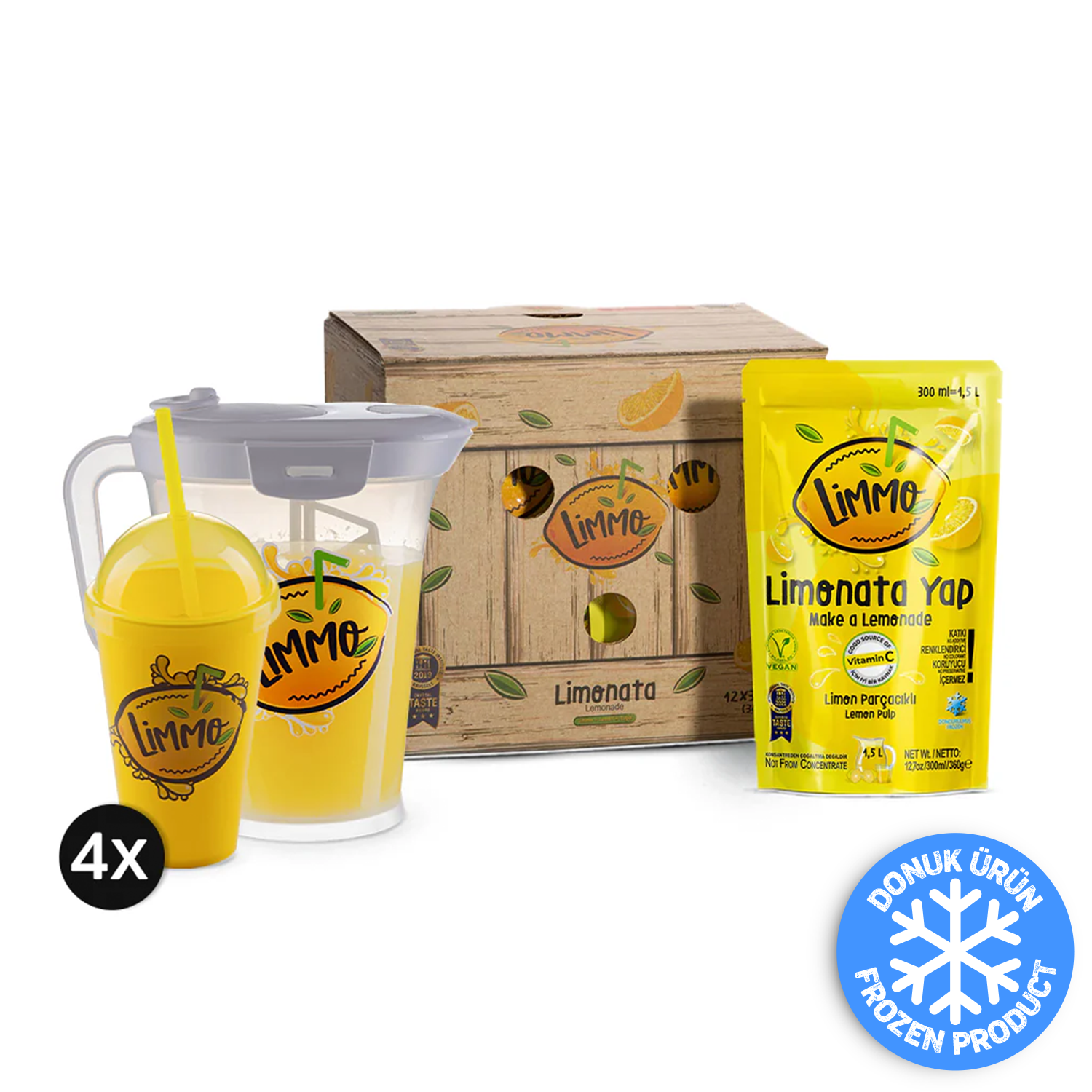 Limmo Limonata Klasik 300 ML x 12 (Adet) + Mikser Sürahi 2 LT + 4(Adet) Limmo Bardak