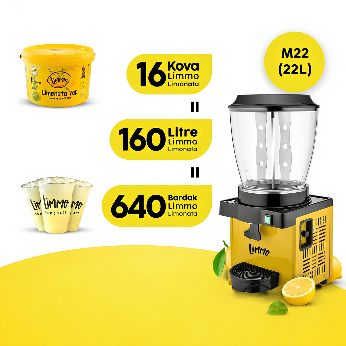 Limonata Şerbetlik M22.AY Makine + Limmo Limonata Klasik 2LT x 16 (Adet)
