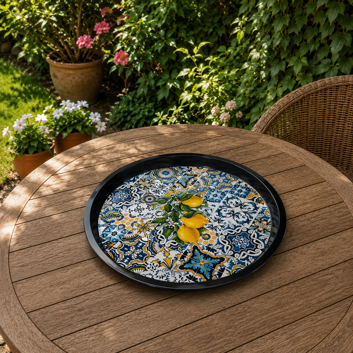 Lemon Pattern Round Serving Tray