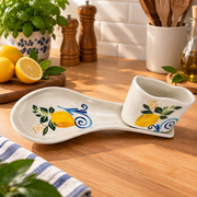 Limon Desenli Seramik Kaşık Dinlendirme ve Sosluk Seti