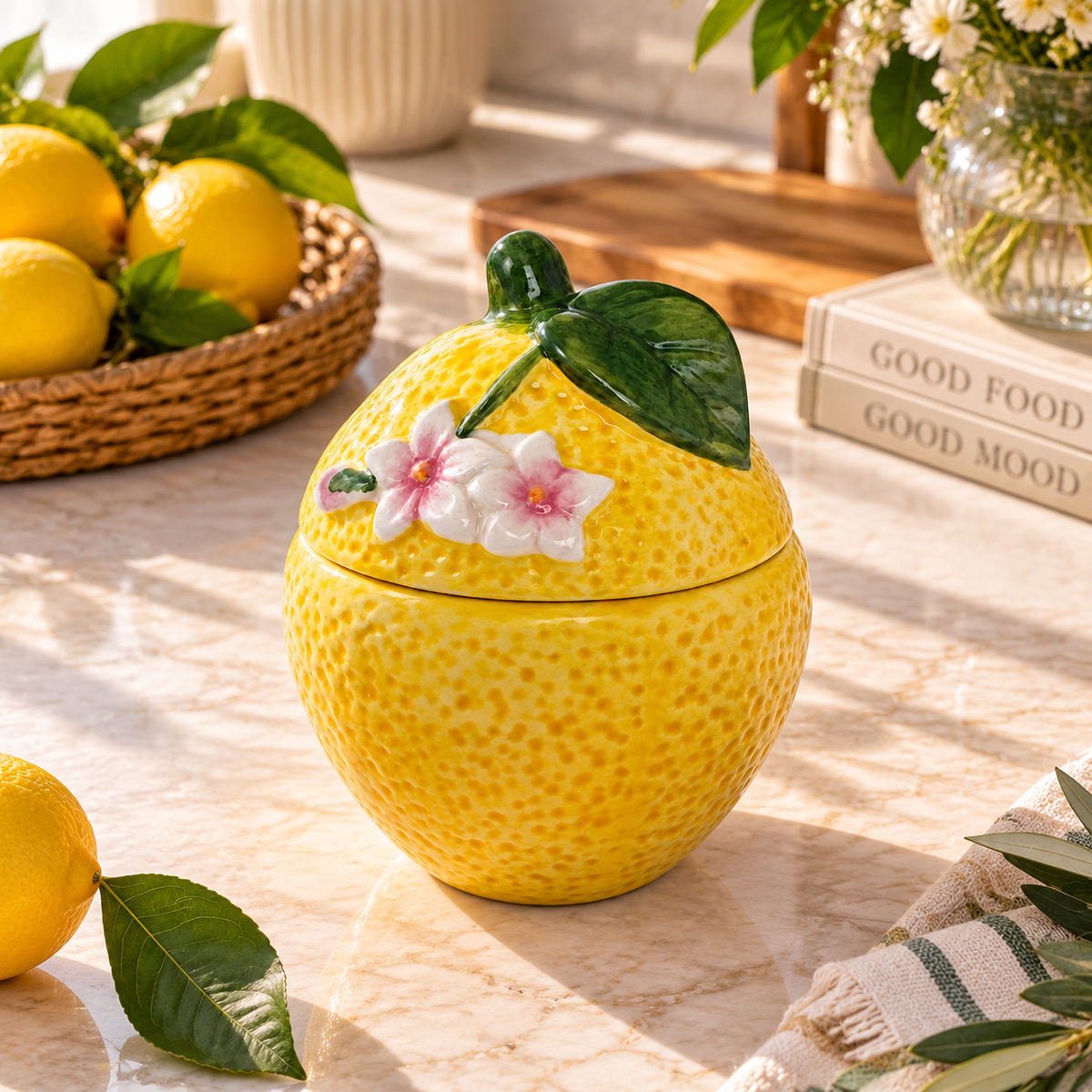 Limon Figürlü Dekoratif Seramik Kapaklı Saklama Kabı