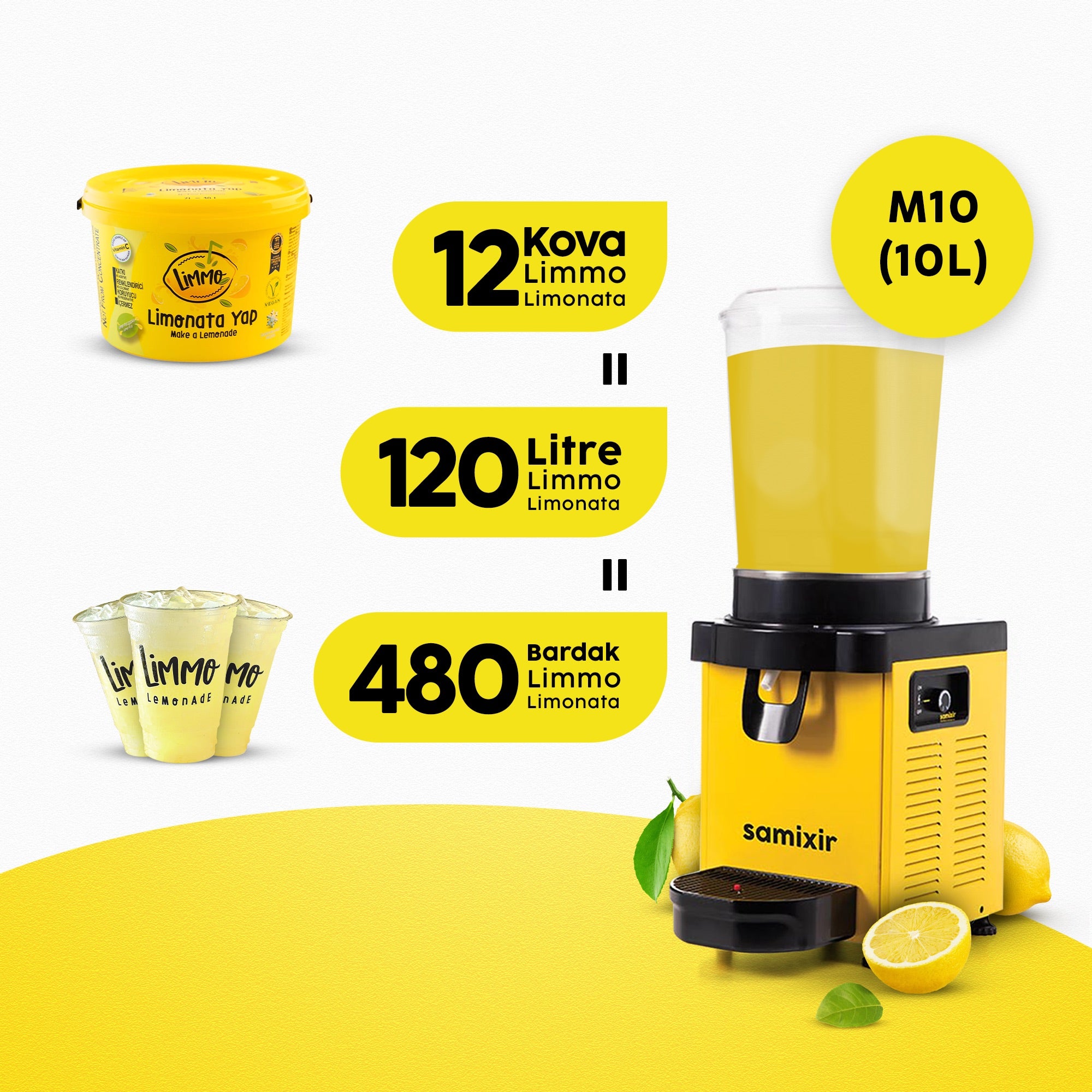 Samixir M10 Makine + Limmo Limonata Klasik 2 LT x 12 (Adet)