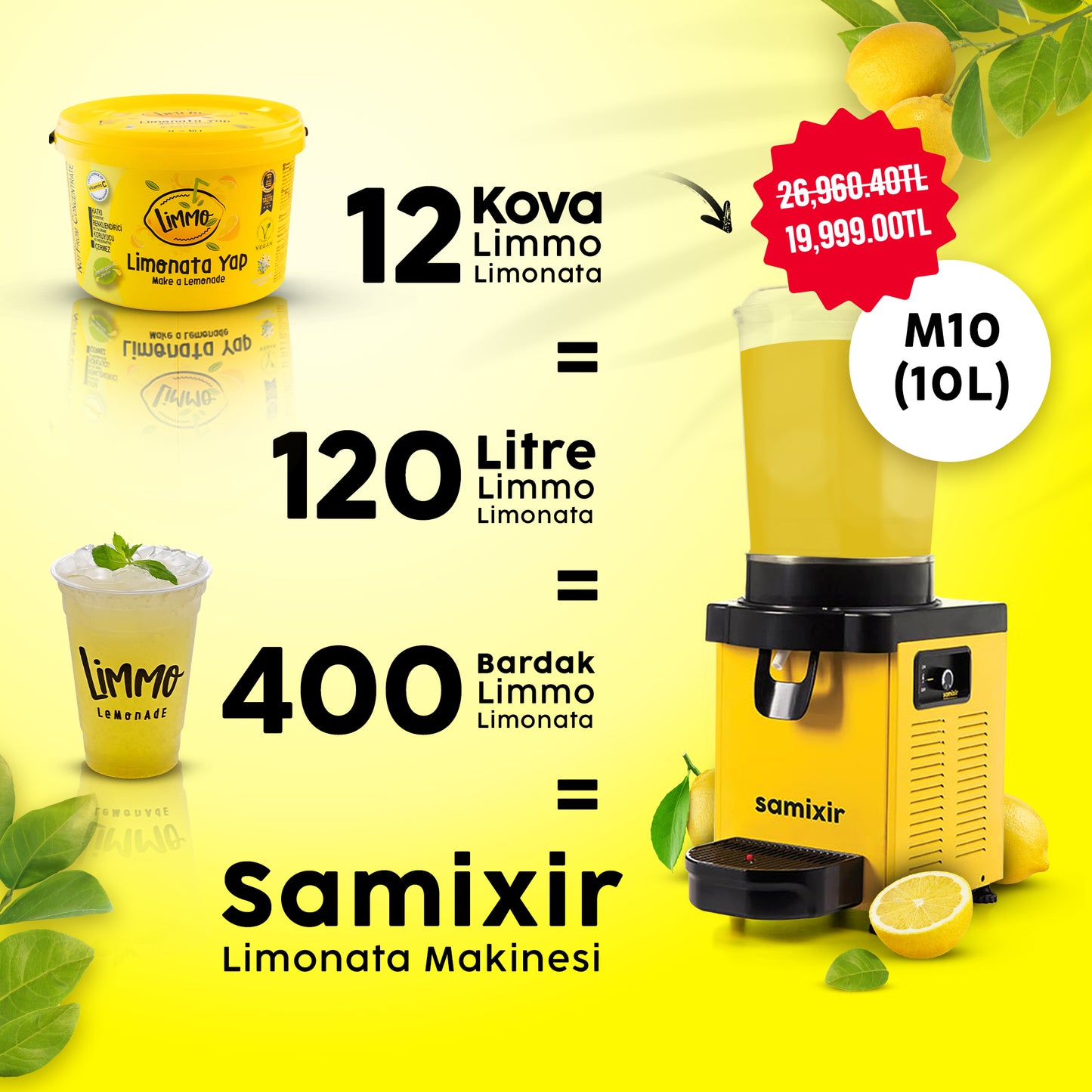 Samixir M10 Makine + Limmo Limonata Klasik 2 LT x 12 (Adet)