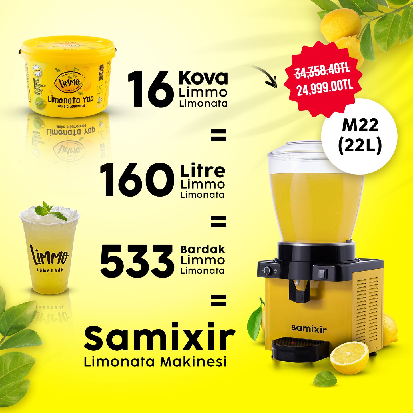 Samixir M22.AY Makine + Limmo Limonata Klasik 2LT x 16 (Adet)