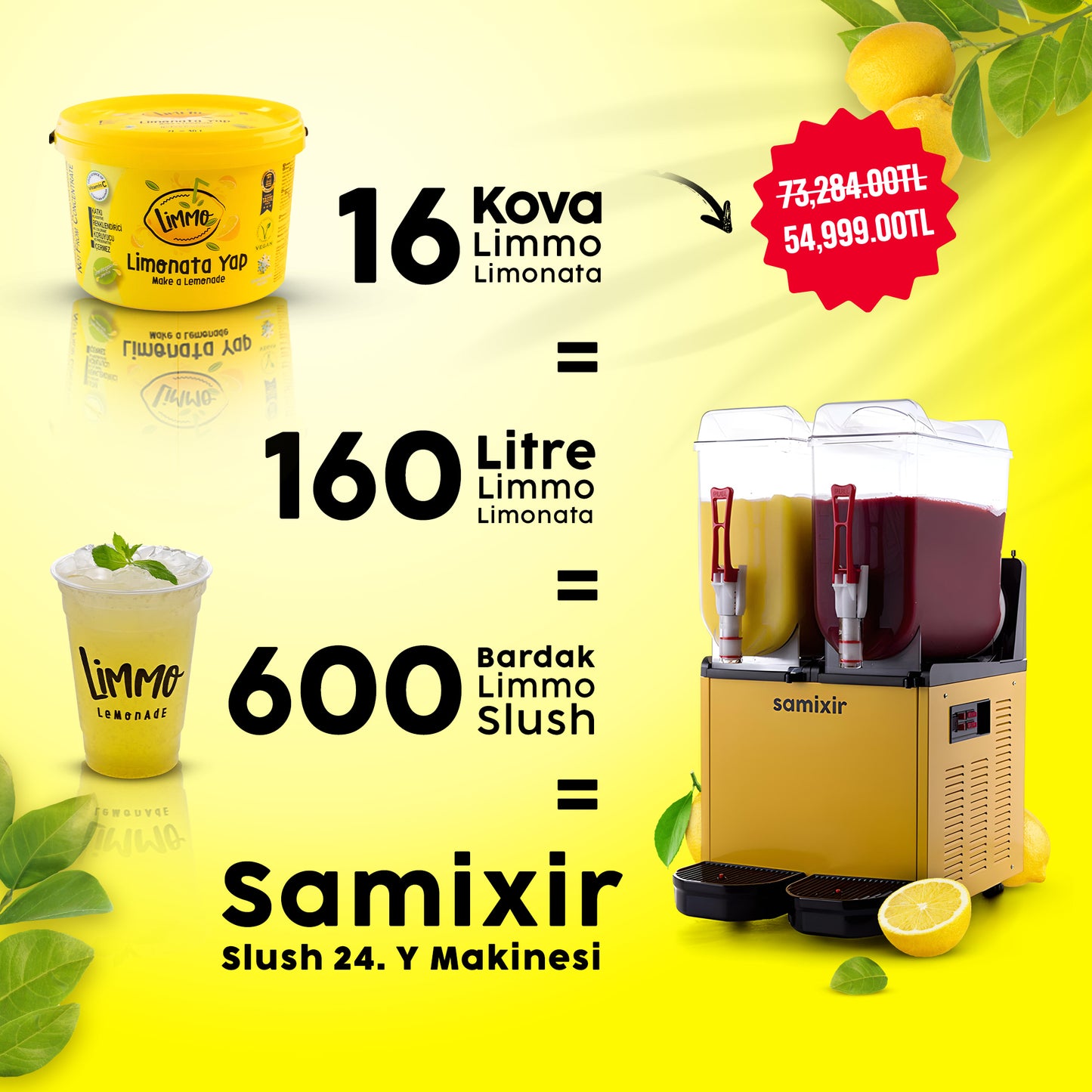 Samixir Slush 24.Y Makine + Limmo Limonata Klasik 2 LT x 16 (Adet)