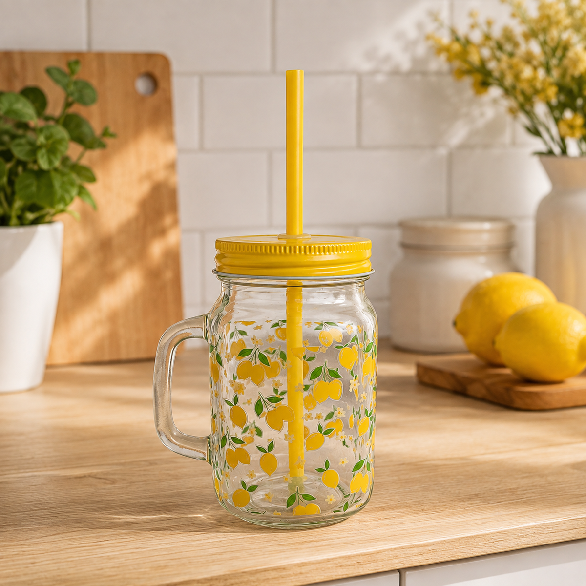 Limmo Limon Desenli 500 ml Cam Kavanoz Bardak