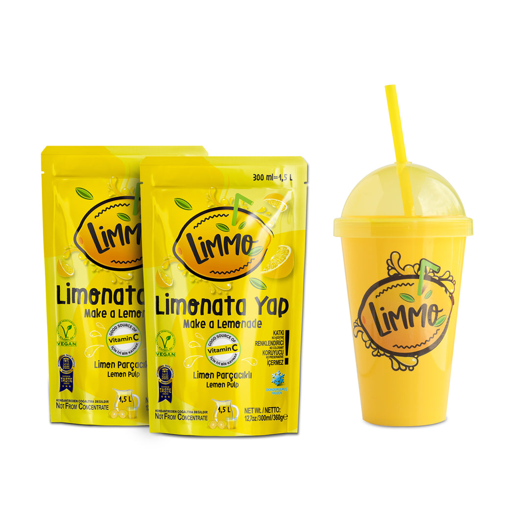 Limmo Limonata Klasik 300 ML x 2 (Adet) + Pipetli Bardak Matara
